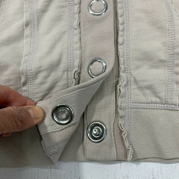 BCBGMaxazria Hoodie Women's Size M Beige Big Snap Buttons Distressed Sweater - Picture 11 of 13